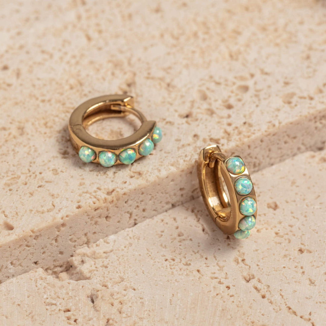 Moon Yellow Opal and Gold Huggie Earrings