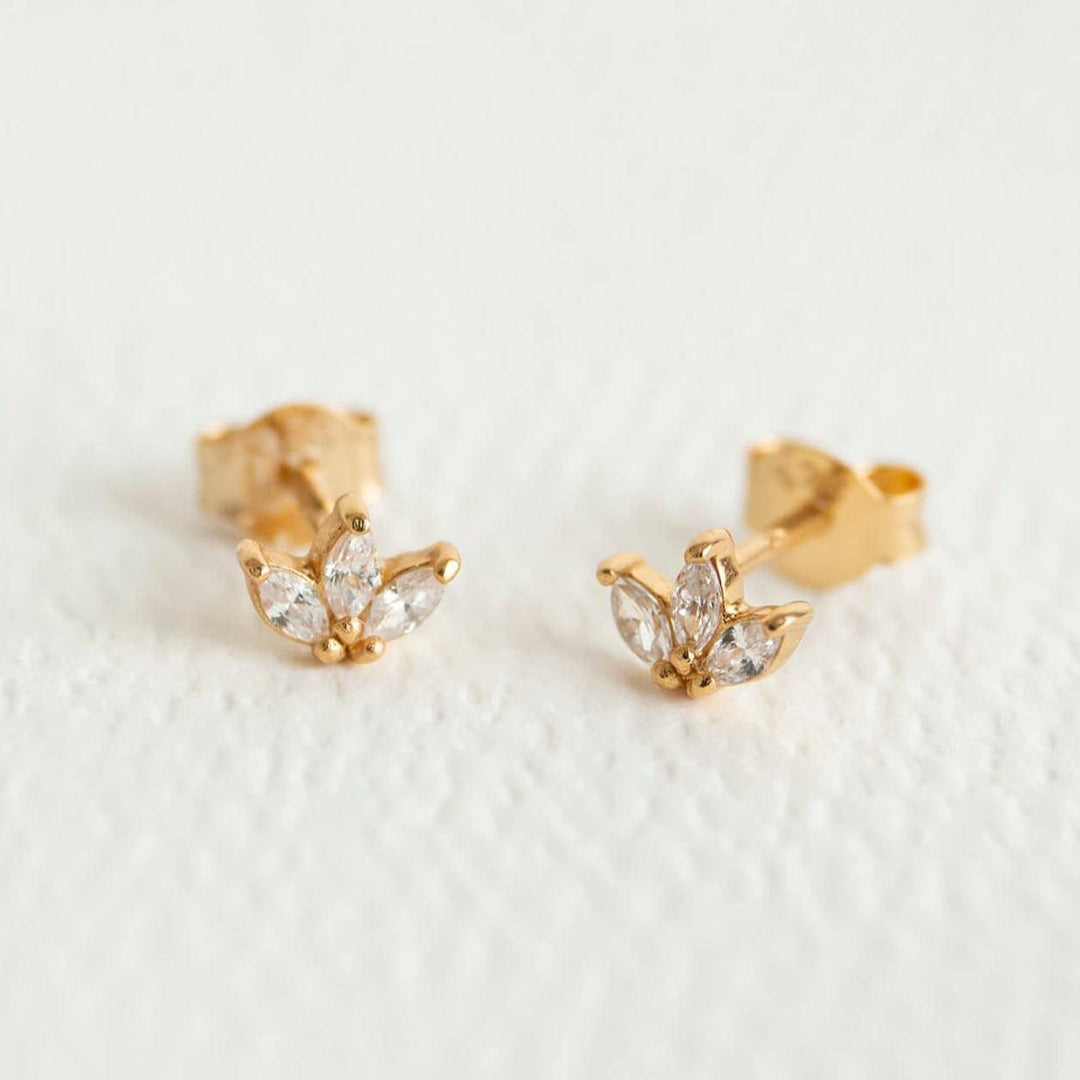 Sparkly Marquise Fan Gold Stud Earrings