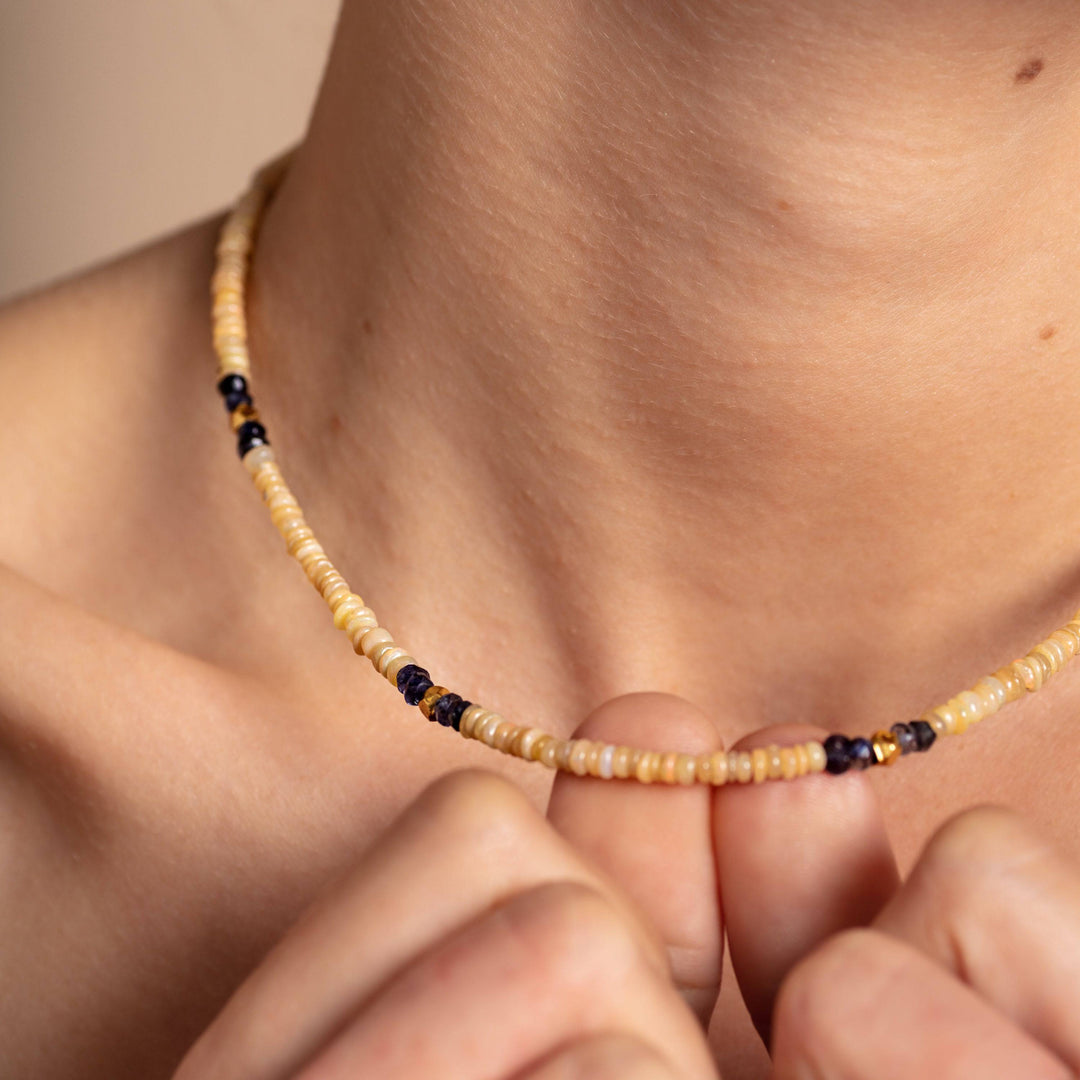 Beaded Opal and Iolite Gemstone Gold Vermeil Necklace