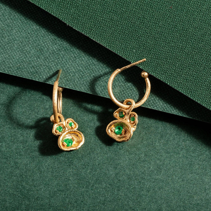 Emerald and Gold Lichen Hoop Earrings