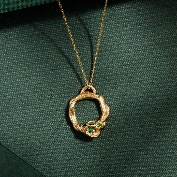 Emerald and Gold Branch Circle Necklace - Large