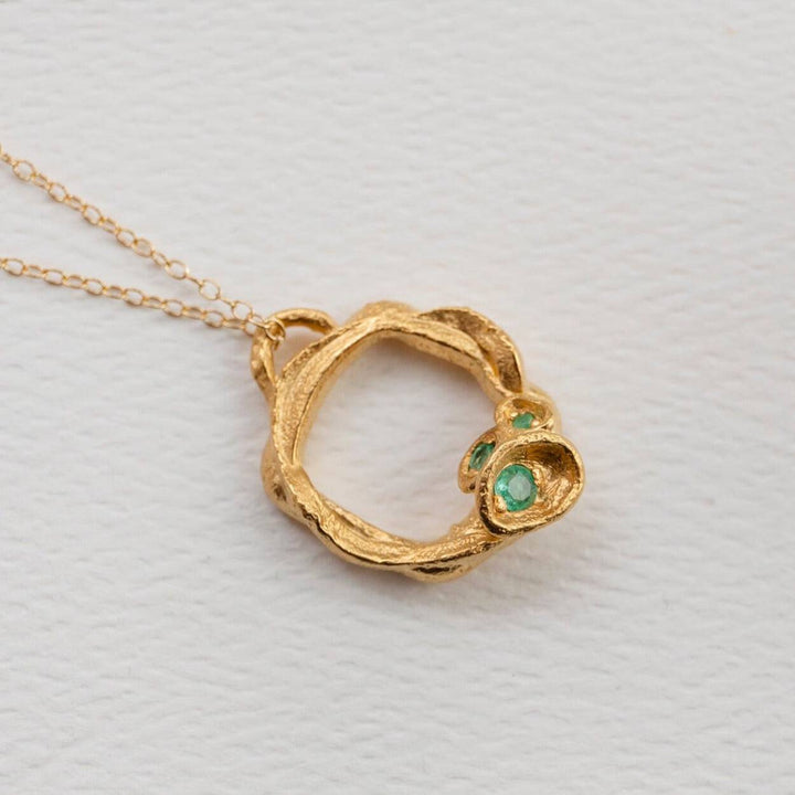 Emerald and Gold Branch Circle Necklace - Large