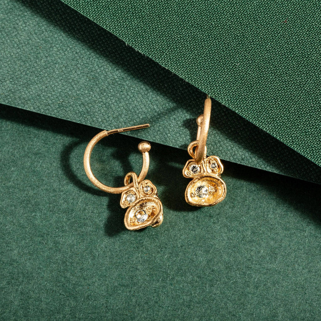 Aquamarine and Gold Lichen Hoop Earrings