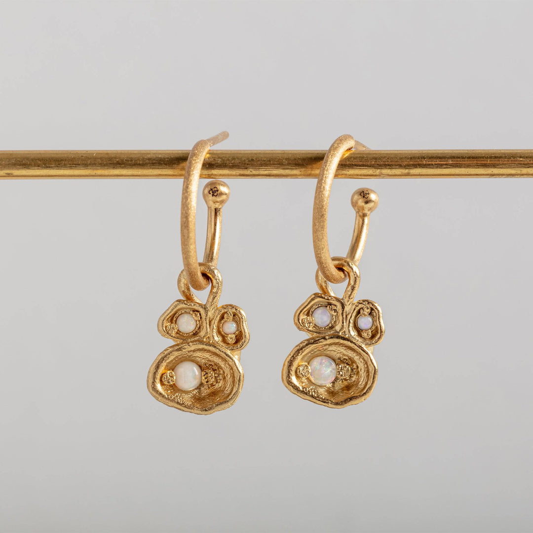 Opal and Gold Lichen Hoop Earrings