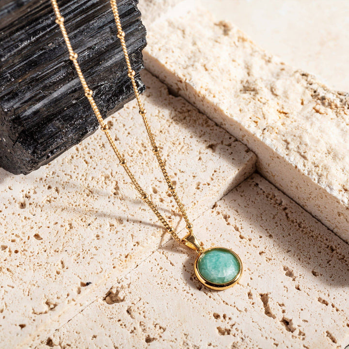 Amazonite Disc Gold Necklace