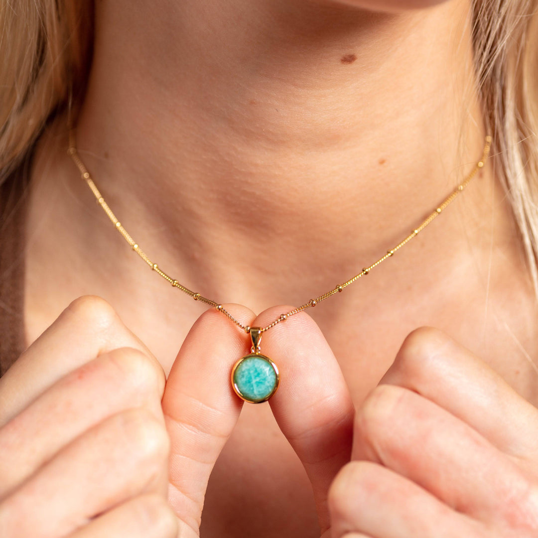 Amazonite Disc Gold Necklace