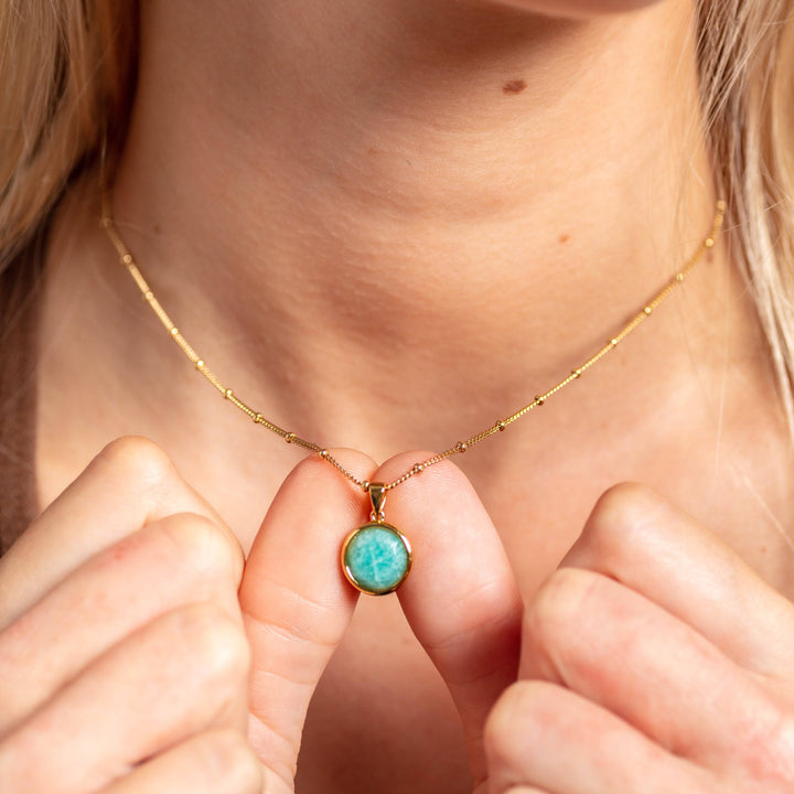 Amazonite Disc Gold Necklace