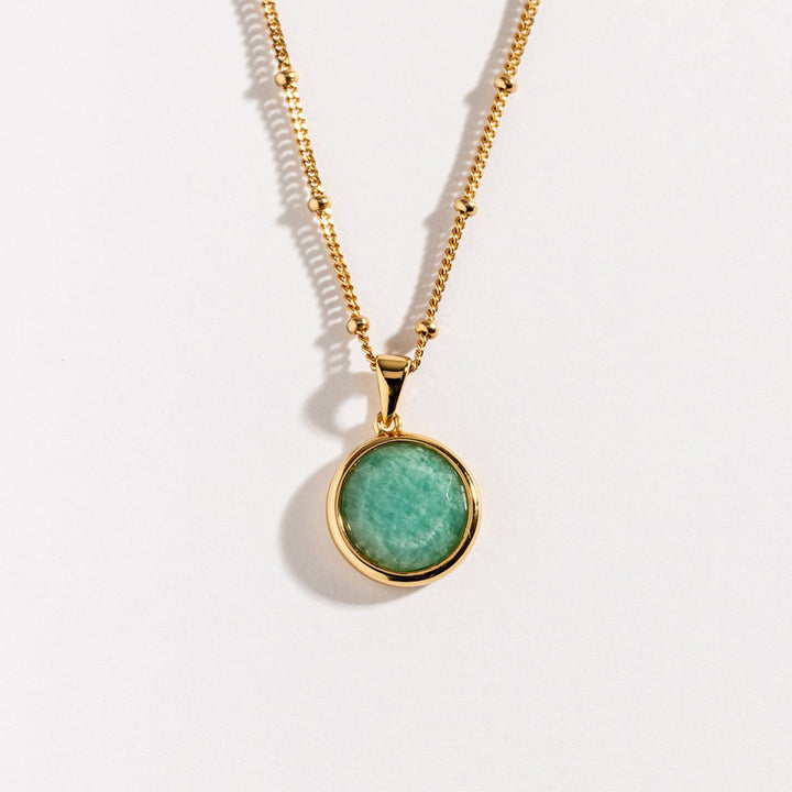 Amazonite Disc Gold Necklace