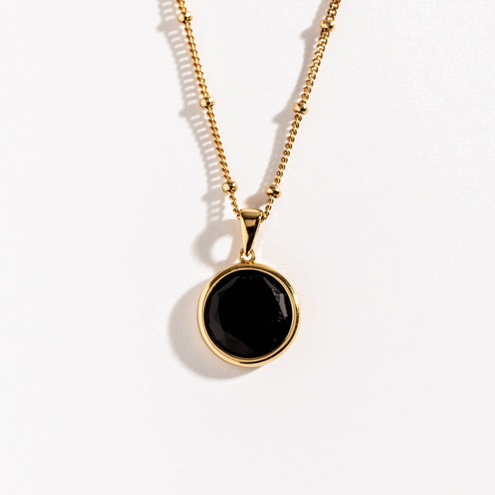 Black Onyx Disc Gold Necklace
