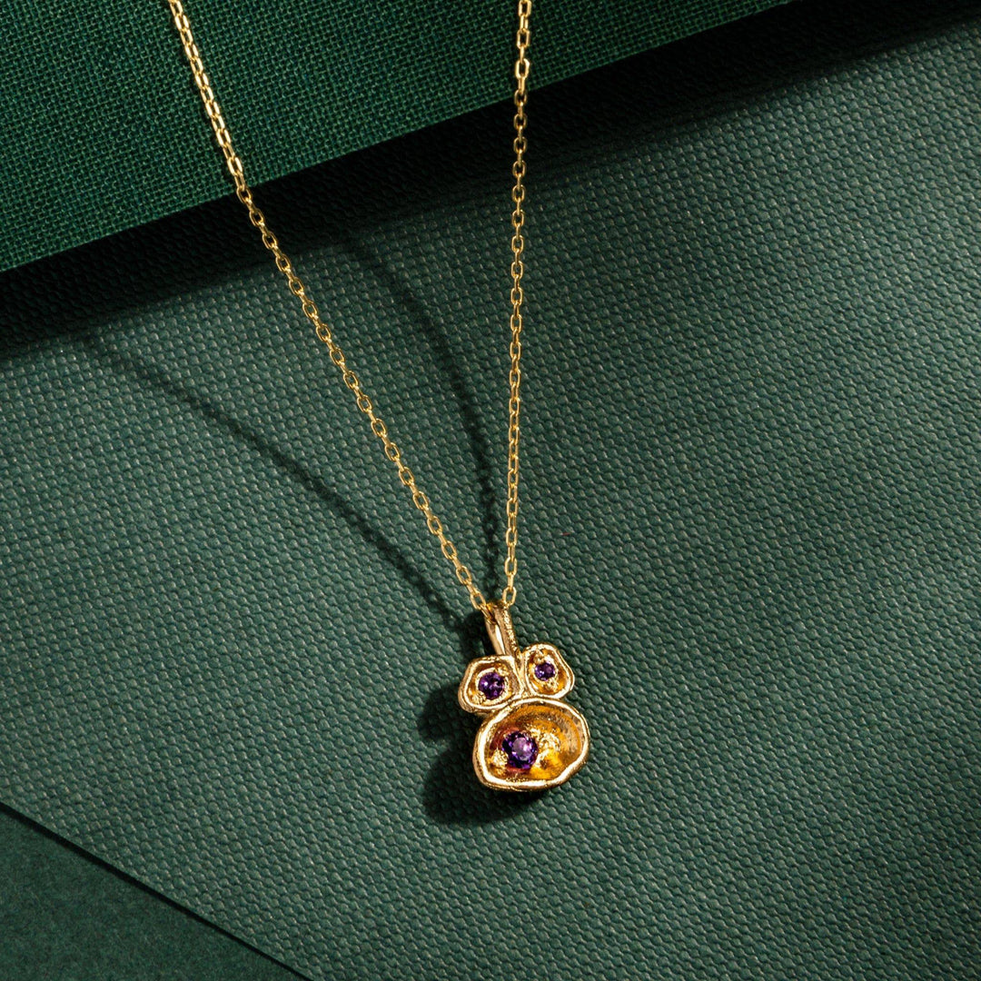 Amethyst and Gold Lichen Pendant Necklace