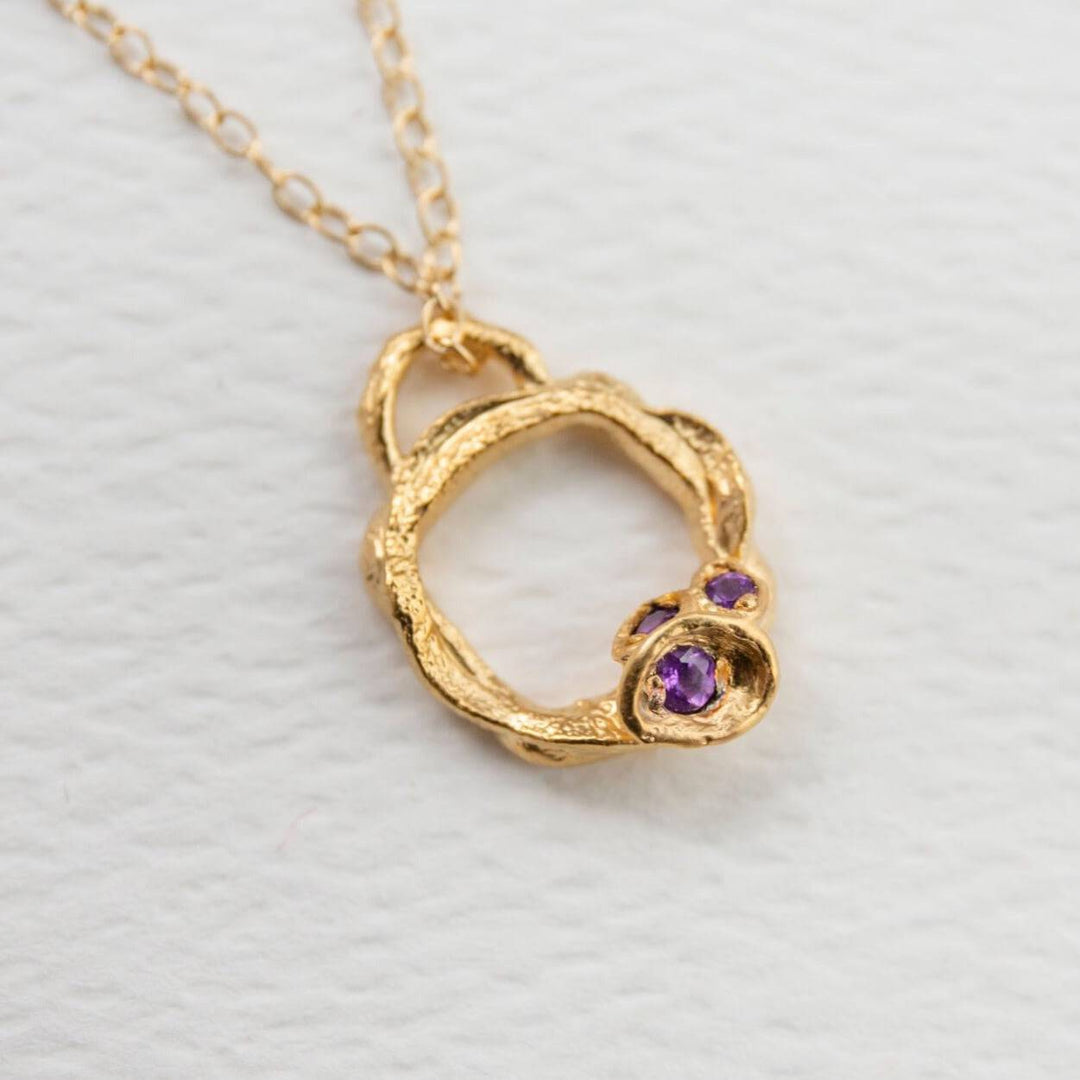 Amethyst and Gold Branch Circle Necklace (Small)