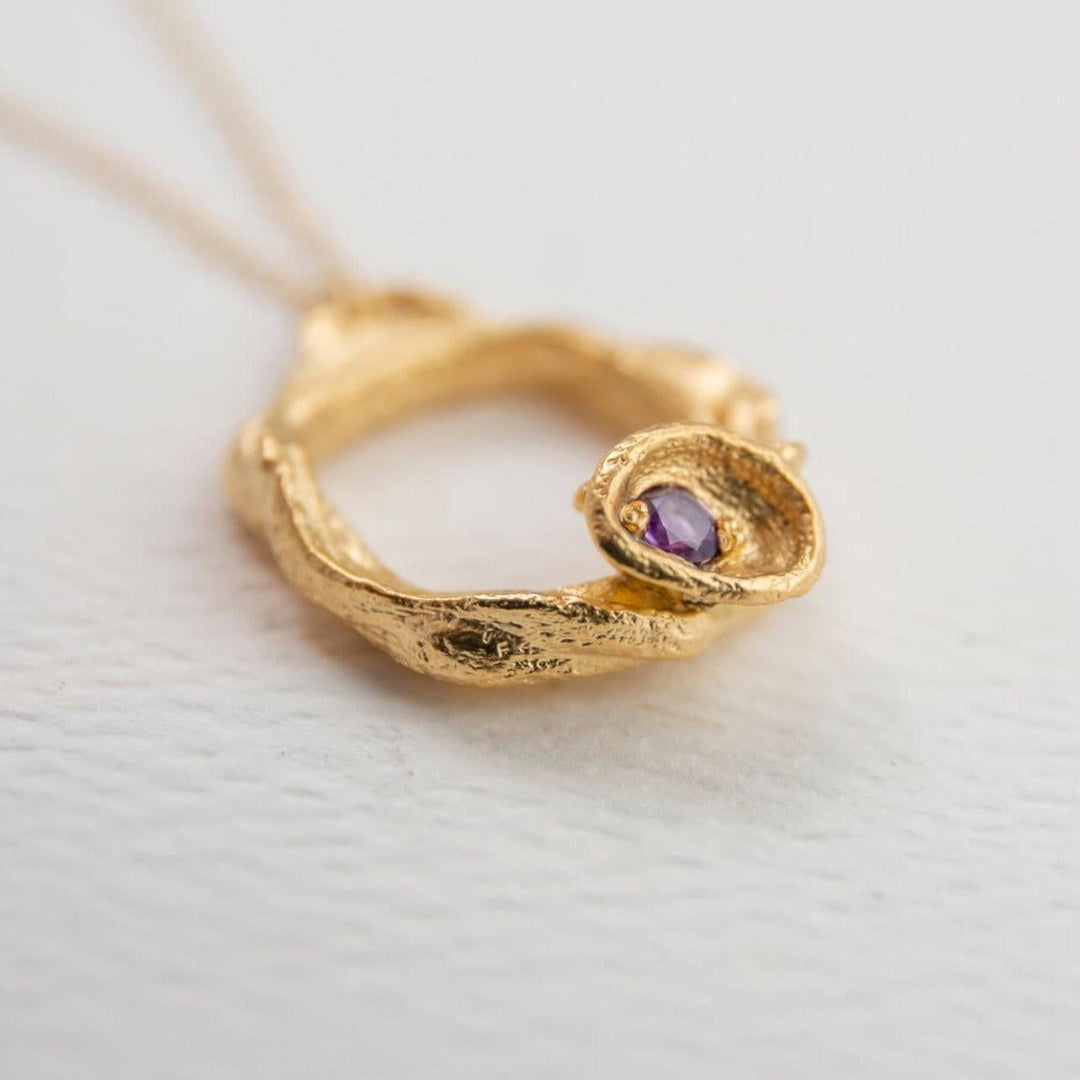 Amethyst and Gold Branch Circle Necklace (Small)