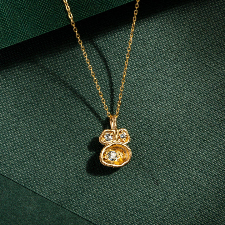 Aquamarine and Gold Lichen Pendant Necklace