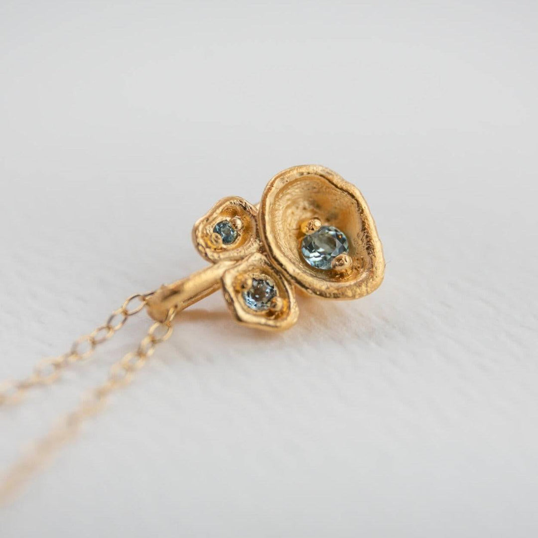 Aquamarine and Gold Lichen Pendant Necklace
