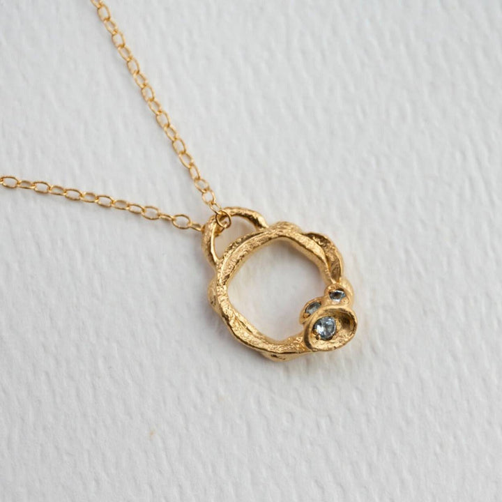 Aquamarine and Gold Branch Circle Necklace (Small)