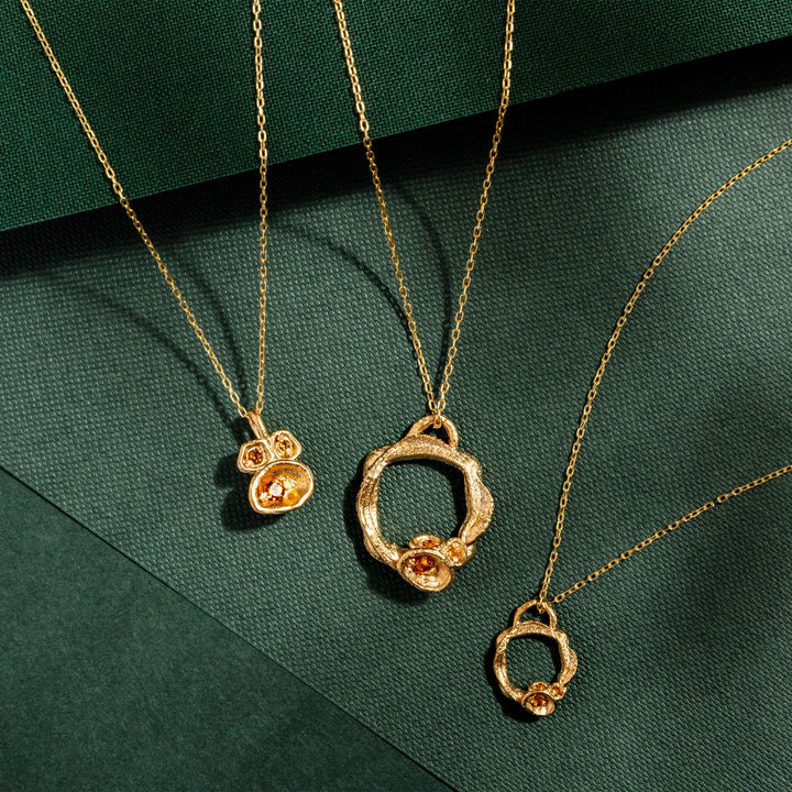 Citrine and Gold Branch Circle Necklace (Small)