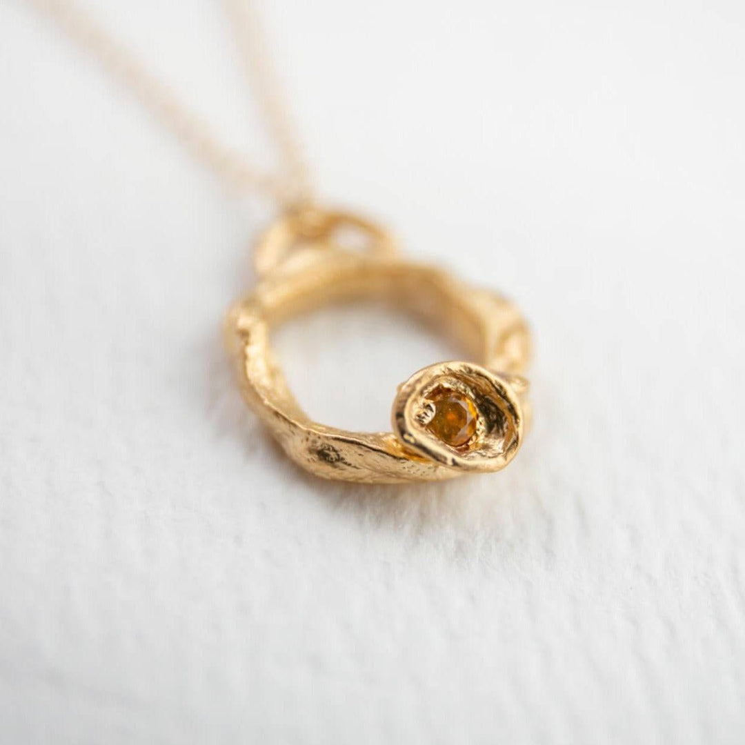 Citrine and Gold Branch Circle Necklace (Small)
