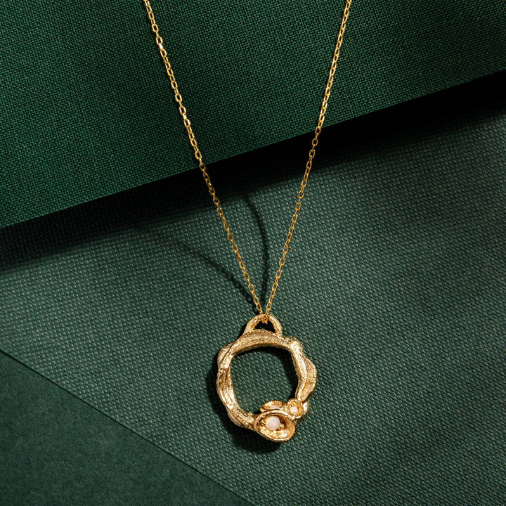 Opal and Gold Branch Circle Necklace - Large
