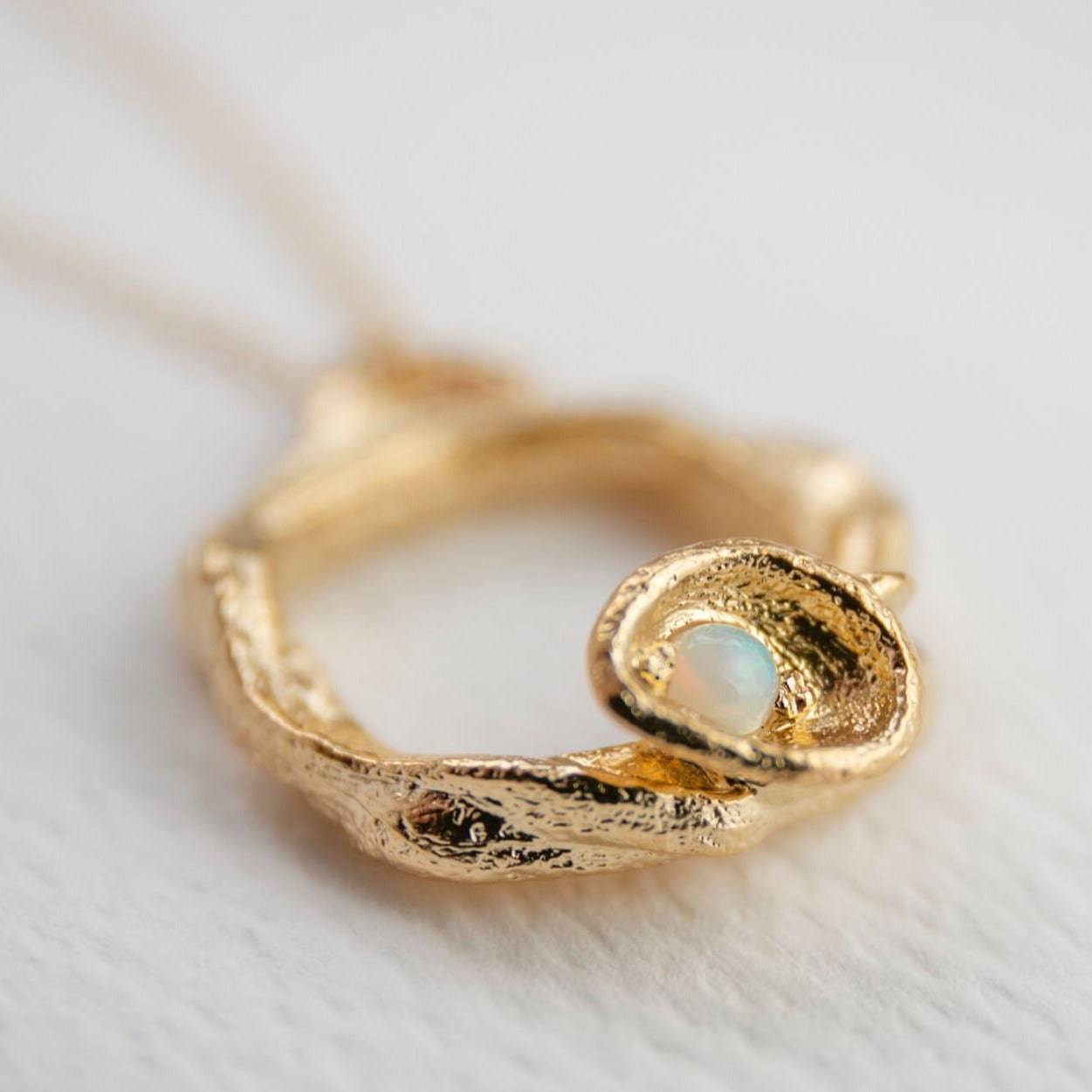 Opal and Gold Branch Circle Necklace - Large