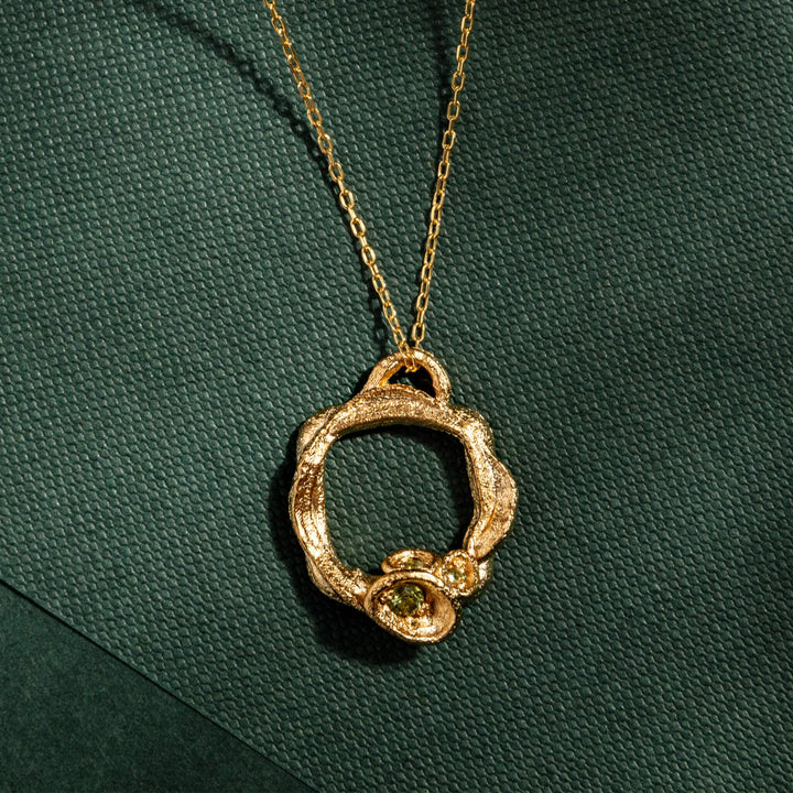 Peridot and Gold Branch Circle Necklace - Large