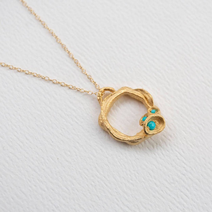 Turquoise and Gold Branch Circle Necklace - Large