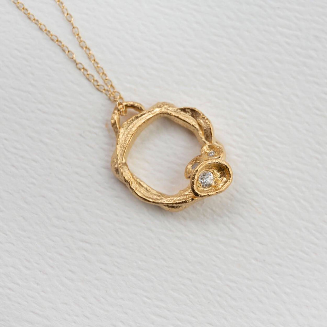 White Topaz and Gold Branch Circle Necklace - Large