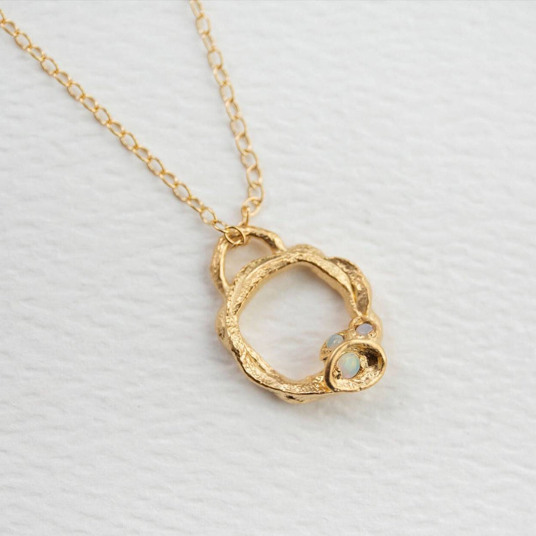 Opal and Gold Branch Circle Necklace - Small