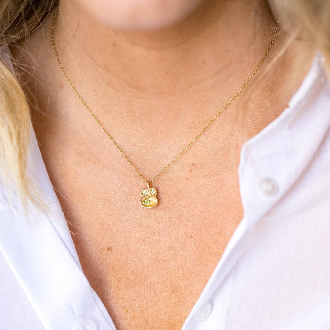 Peridot and Gold Lichen Pendant Necklace