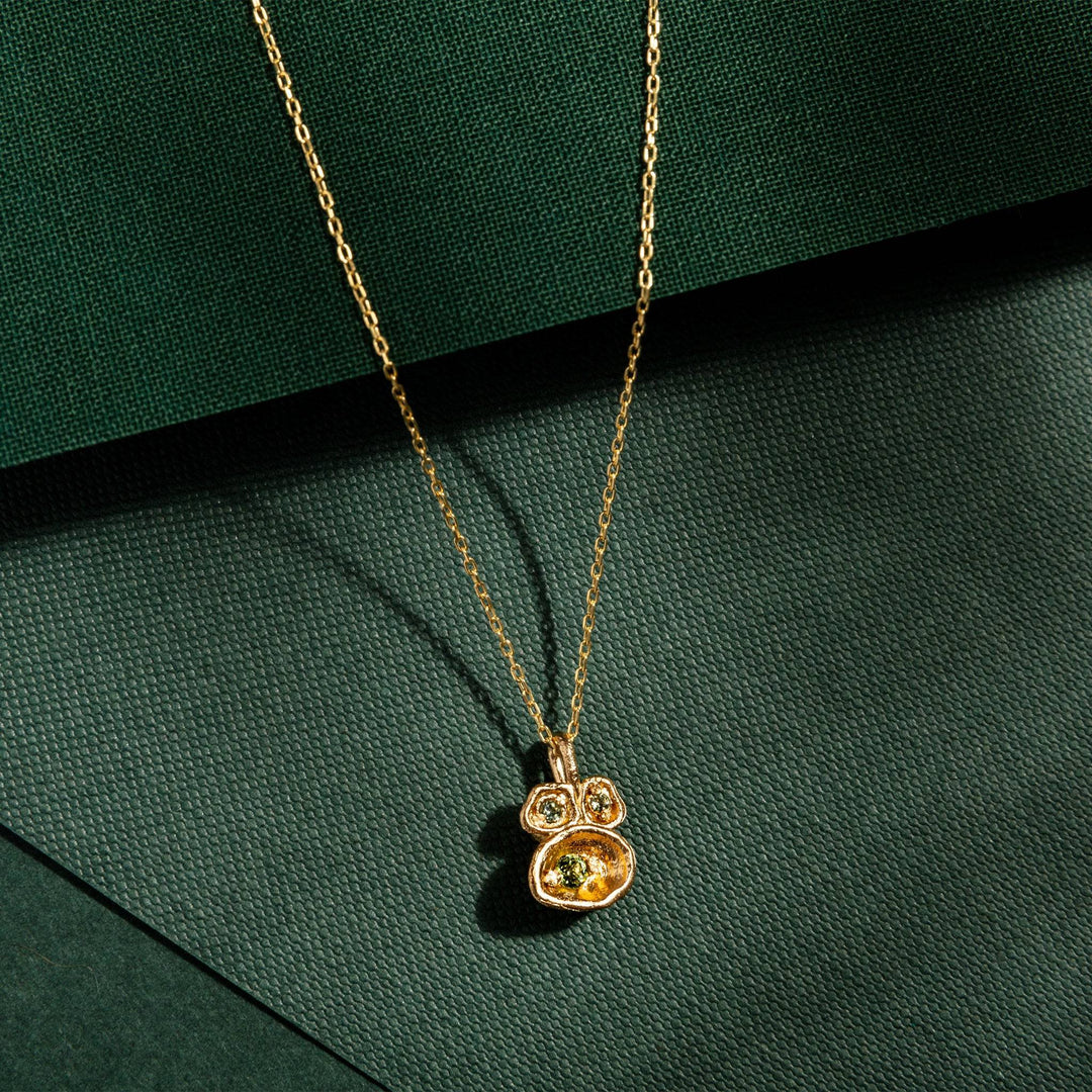 Peridot and Gold Lichen Pendant Necklace