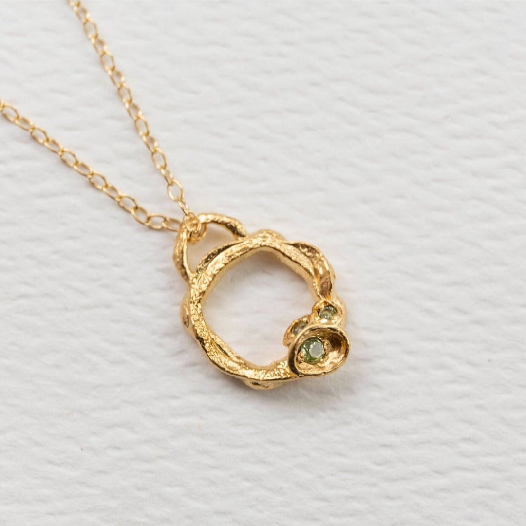 Peridot and Gold Branch Circle Necklace - Small