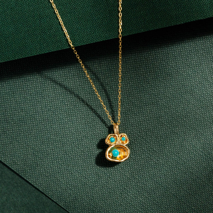 Turquoise and Gold Lichen Pendant Necklace
