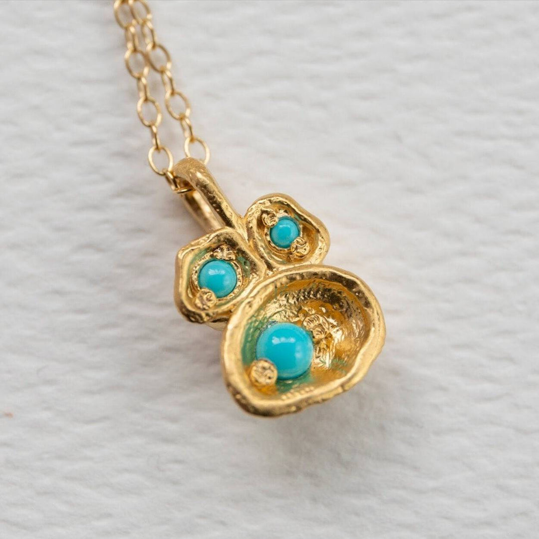 Turquoise and Gold Lichen Pendant Necklace