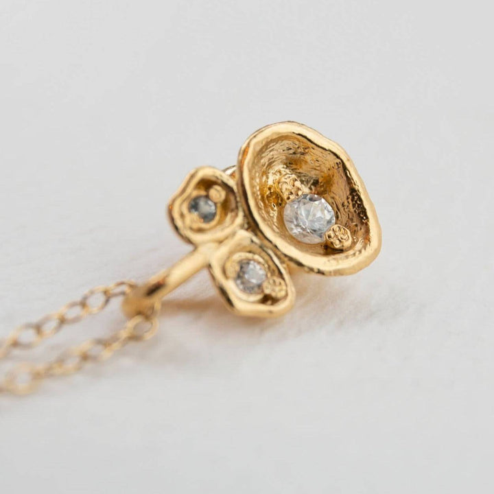 White Topaz and Gold Lichen Pendant Necklace