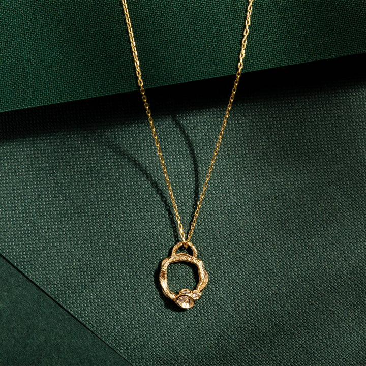 White Topaz and Gold Branch Circle Necklace - Small