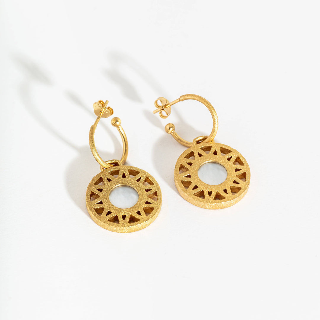 Geometric Mother of Pearl and Gold Statement Hoop Earrings