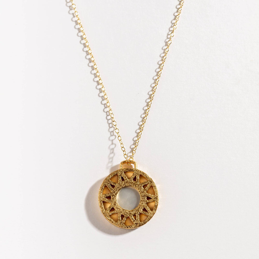 Mother of Pearl and Gold Geometric Disc Necklace