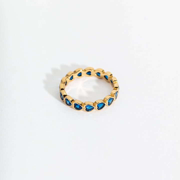 Blue Sparkly Gold Heart Ring