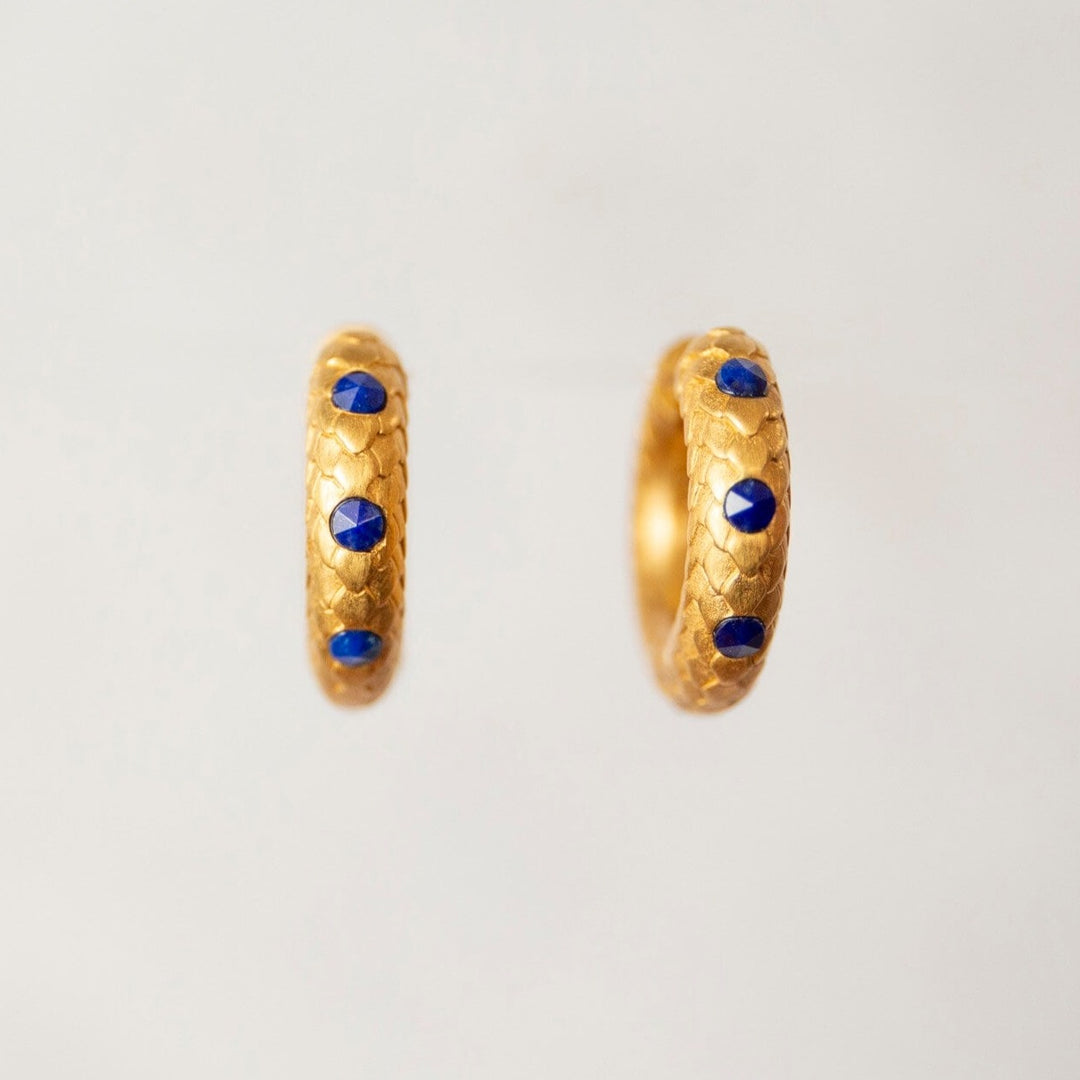 Art Deco Lapis Lazuli Gold Huggie Hoops