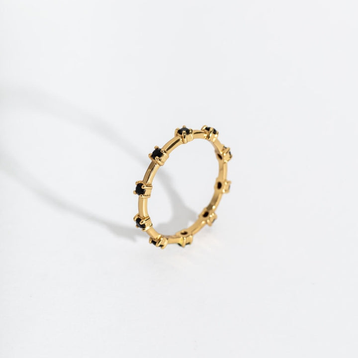 18k gold vermeil and black cubic zirconia studded dainty stacking ring