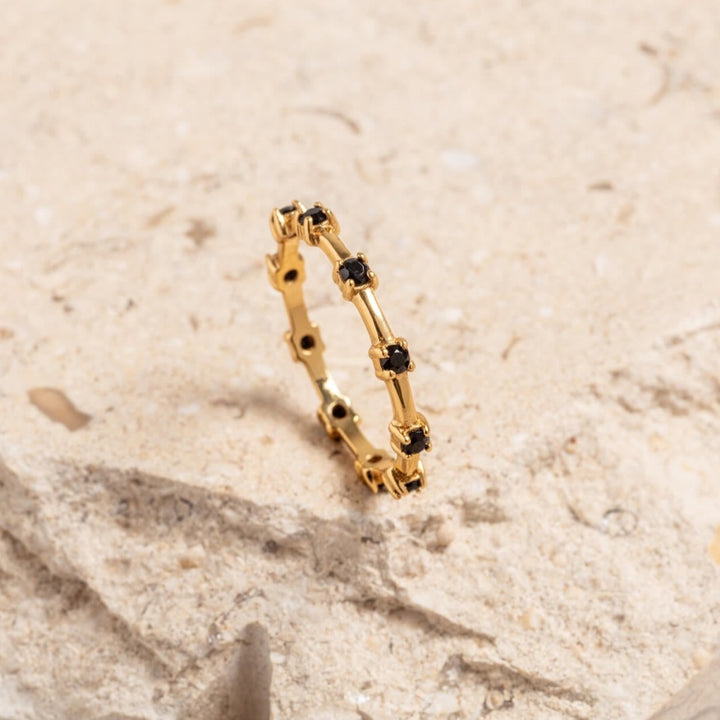 18k gold vermeil and black cubic zirconia studded dainty stacking ring 