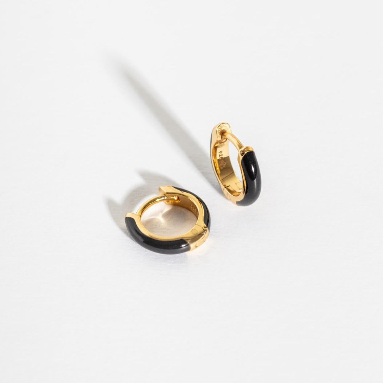 18k gold vermeil Black Enamel  Huggie Hoop Earrings