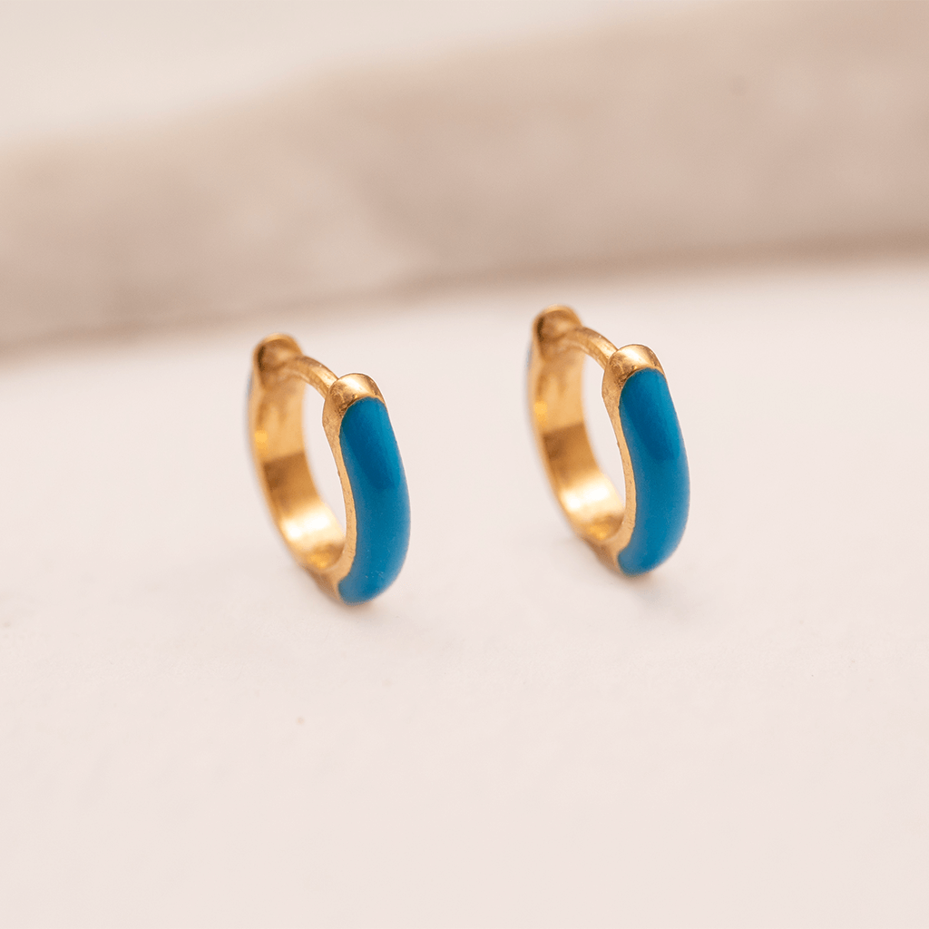 18k gold vermeil and blue enamel huggie hoop earrings