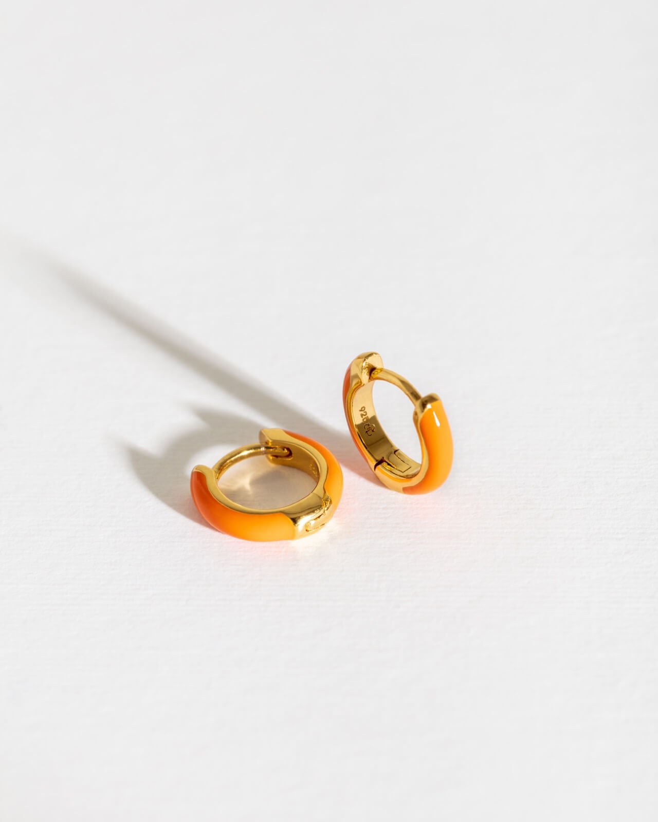 Coral Gold Enamel Huggie Earrings