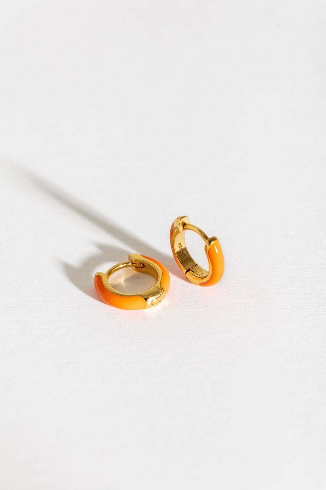 Coral Gold Enamel Huggie Earrings