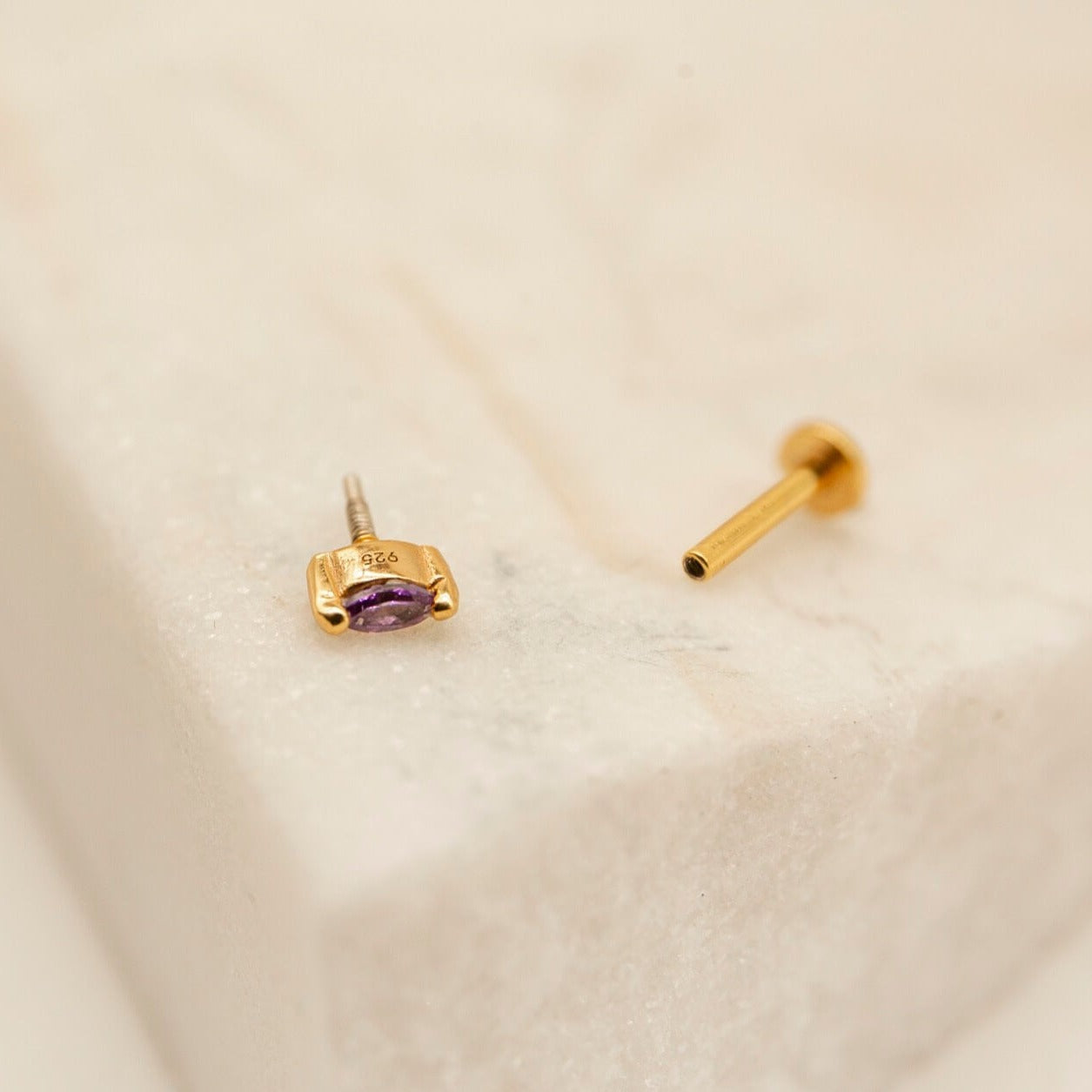  Analyzing image      18k-gold-vermeil-and-oval-amethyst-cubic-zirconia-flat-back-labret-stud-earring-1claire-hill-designs
