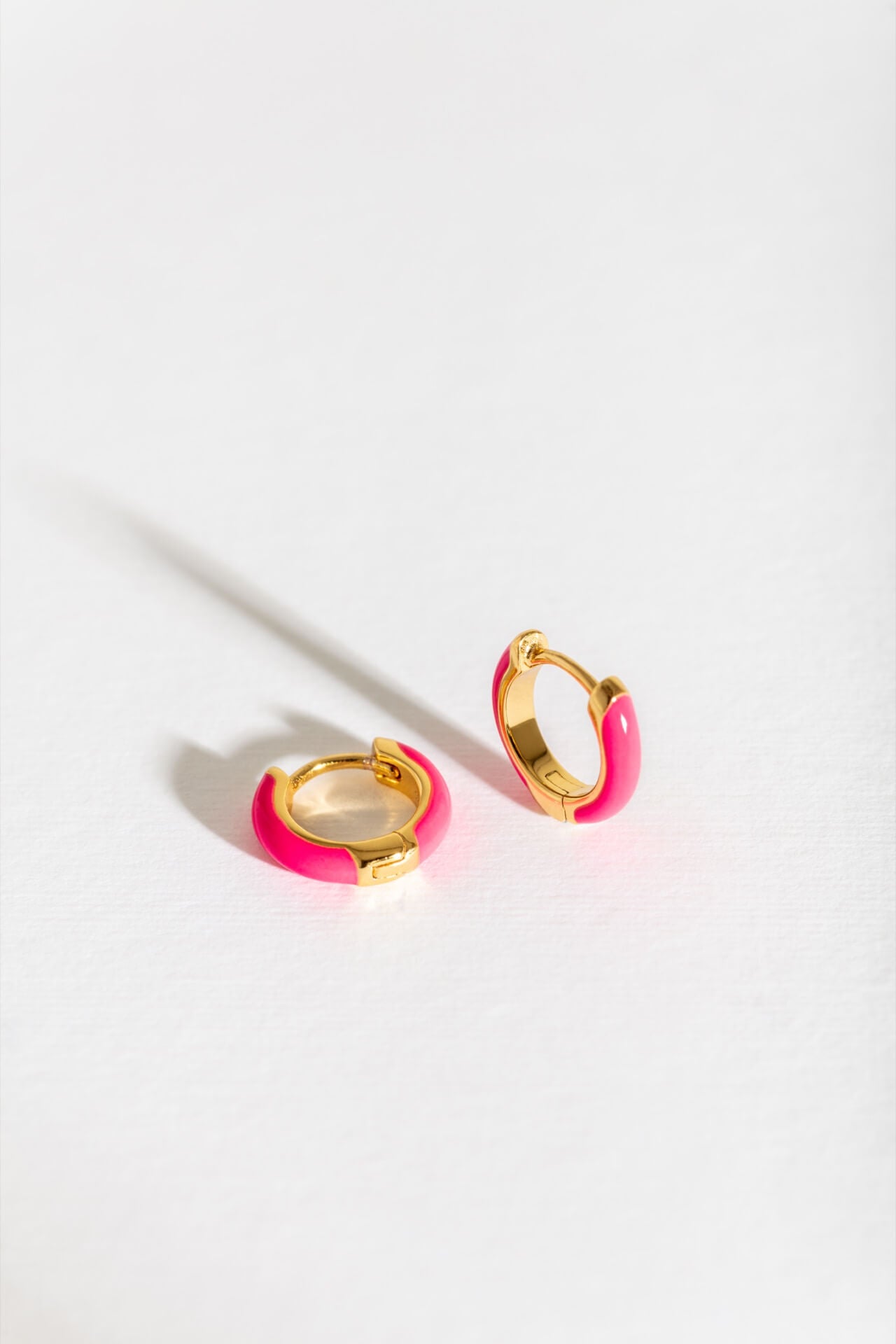 Hot Pink Gold Huggie Earrings