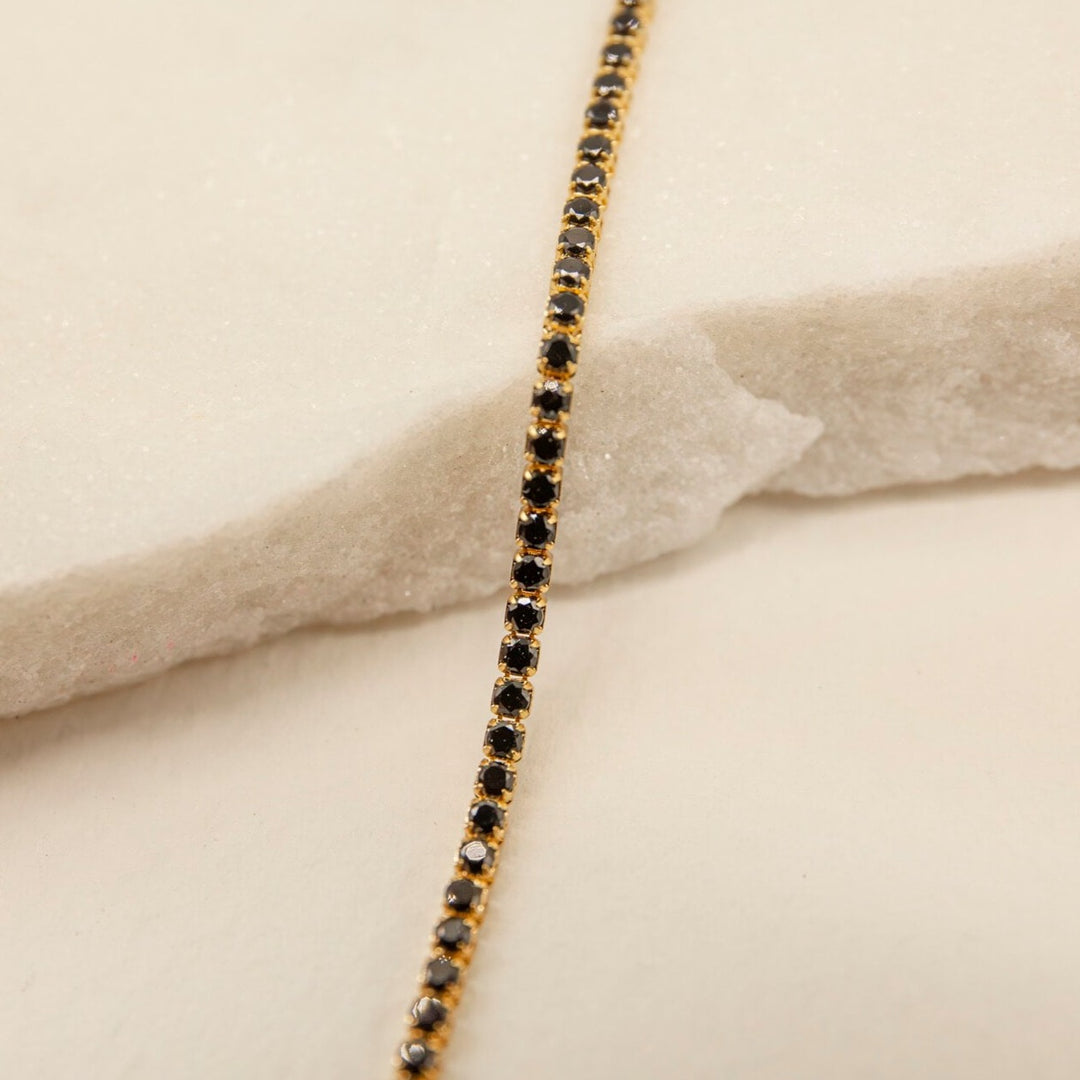 18k gold vermeil and black cubic zirconia dainty thin tennis bracelet 