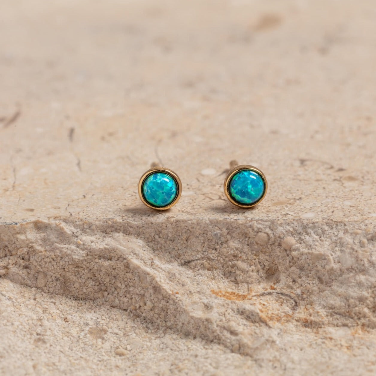 18k gold vermeil and blue lab-grown opal stud earrings