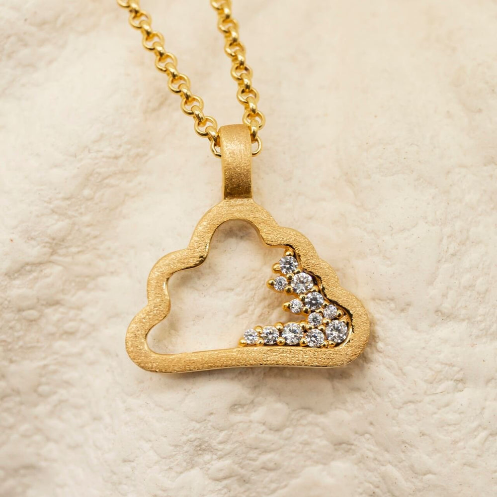 Sparkly Gold Cloud Charm Pendant Necklace - Claire Hill Designs 