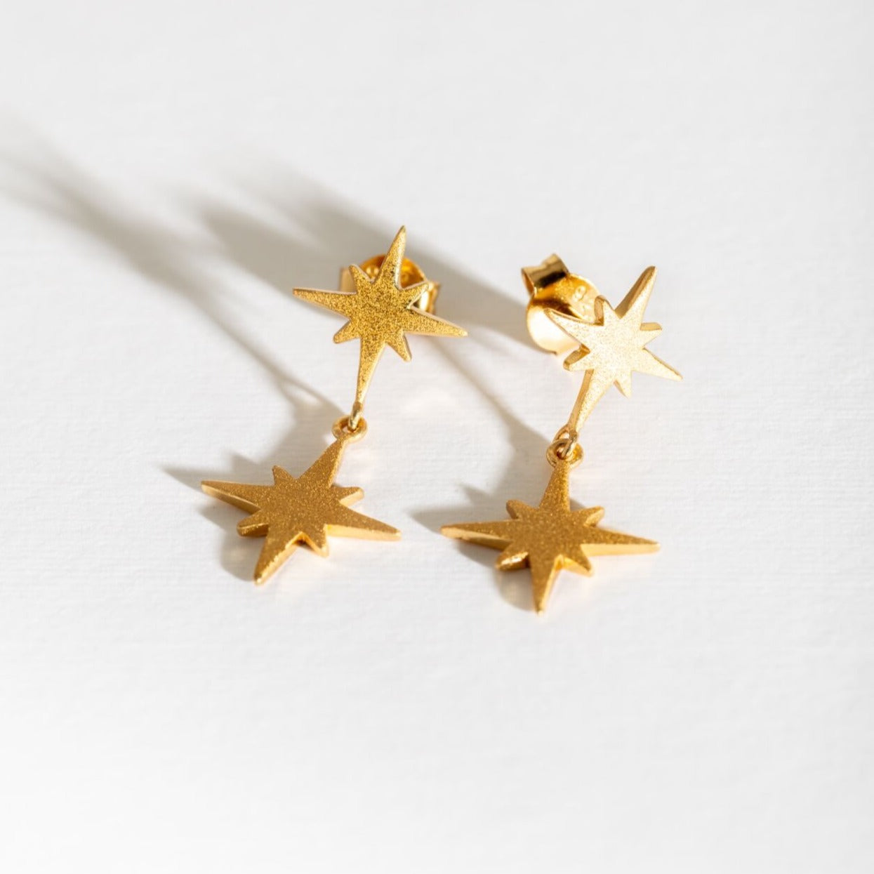 18k gold vermeil brushed double north star statement stud earrings